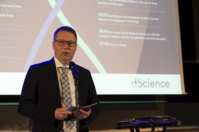 Bjørn Arild Gram, Minister of Local Government and District Policy, officially opened dScience on October 27. Photo: Yngve Vogt