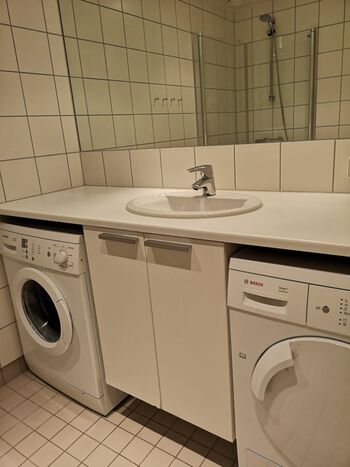 Brown ,Laundry room ,Washing machine ,Clothes dryer ,Sink.