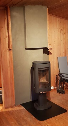 The main cabin - wood stove in the living room