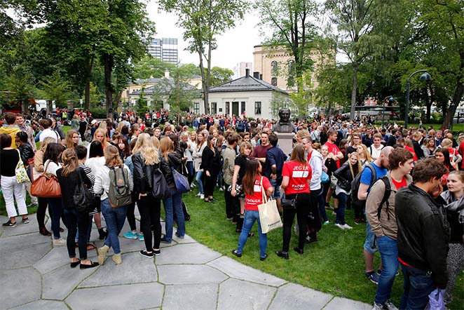 Students assembled outside on the University's property in city centre.