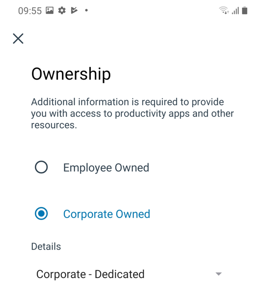 Screenshot of Enrollment Process: Choose Ownership