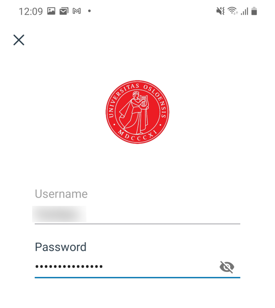 Screenshot of Enrollment process: Enter UiO username and password