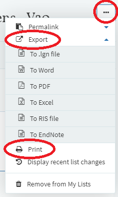 Picture of how to export/print reading list.