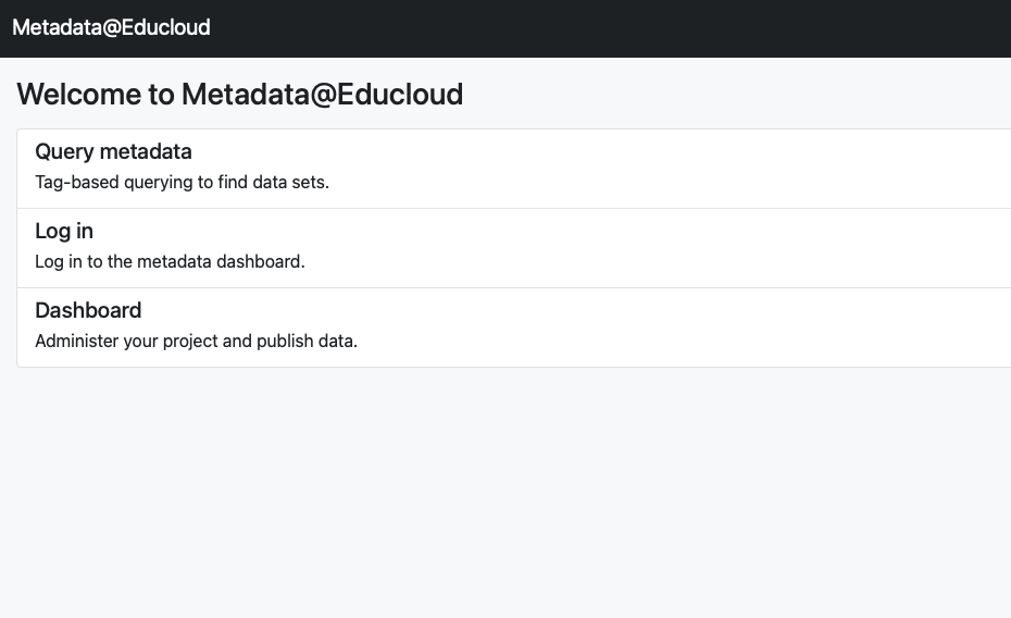 metadata manager landing page
