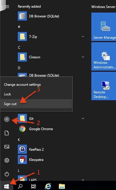 Arrow pointing to the Windows Start menu button.