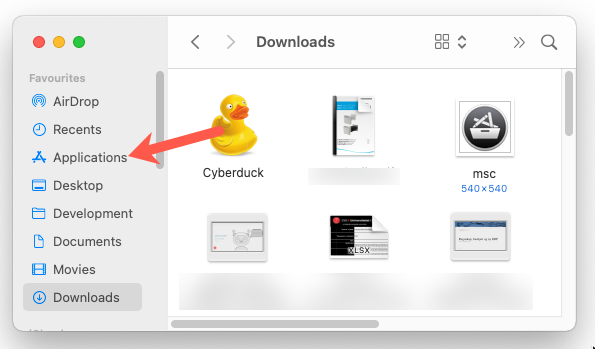 Screenshot of Downloads folder with Cyberduck