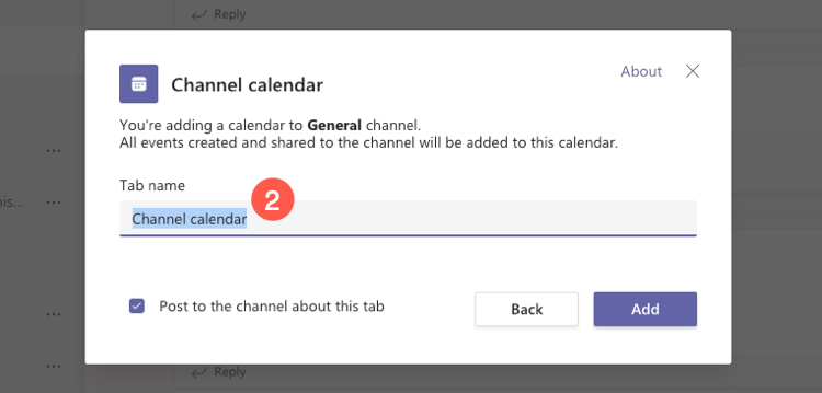 Teams: Give channel calendar a fitting name.