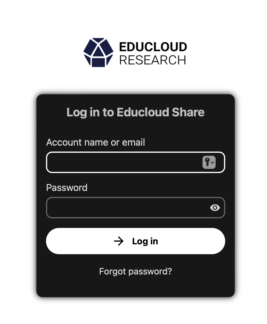 Login page for Educloud share