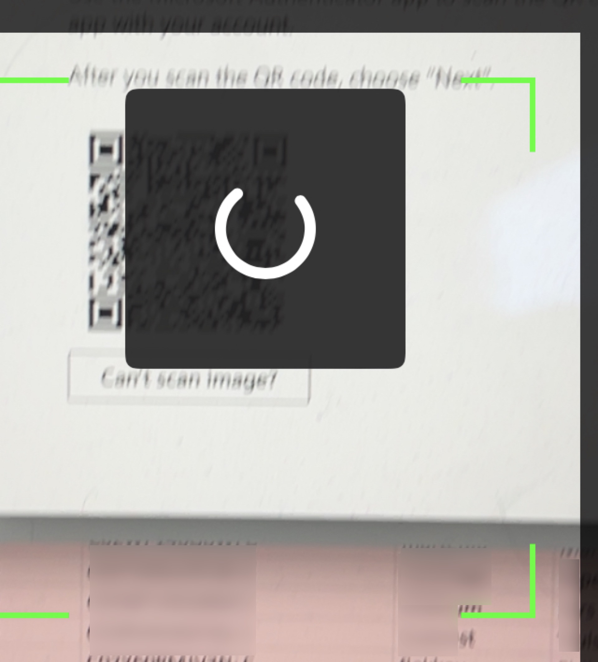 Screenshot of Authenticator app scanning QR code