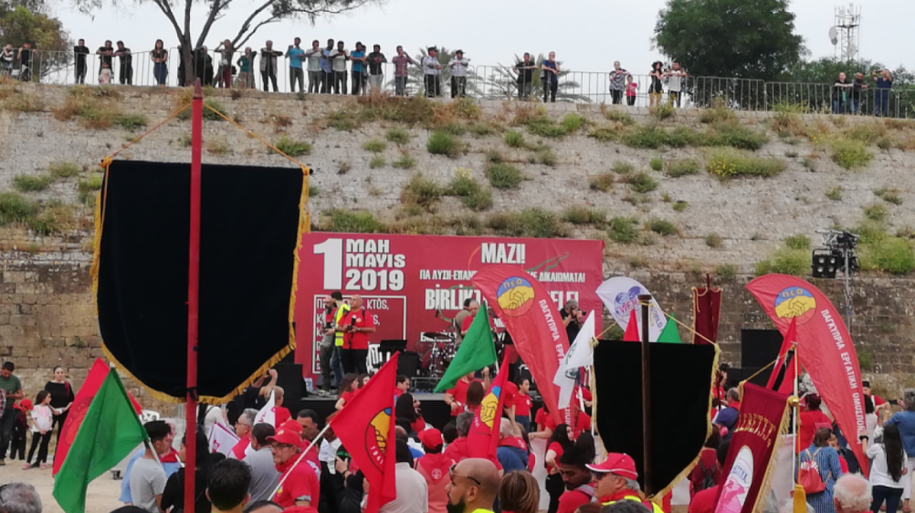 People demonstrating with banners