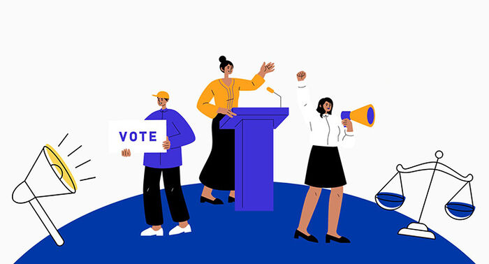 Illustrasjonsbilde for valg og appell, tekst på plakat: Vote.
