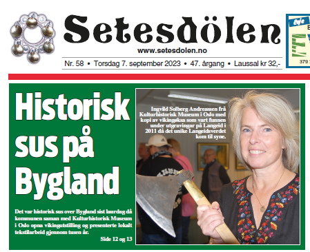 Utklipp av avisforsiden til Setesdølen 7. september 2023