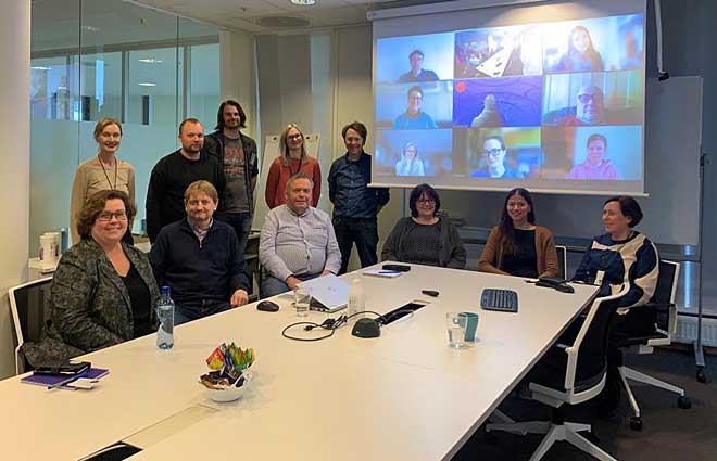 The research administration's section meeting at Hippocrates and at Zoom. A happy bunch who evaluated the period of testing the app as very successful. Photo: Silje M. Kile Rosseland, UiO