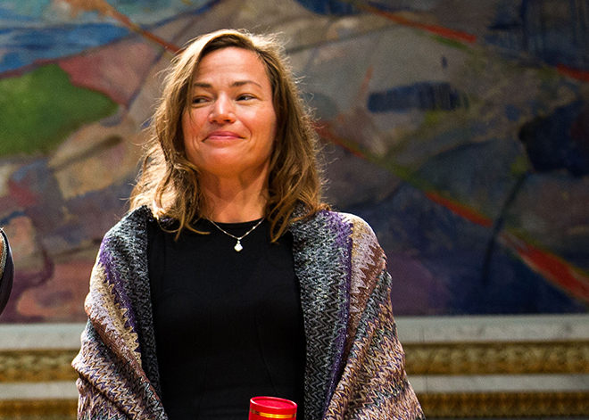 Kristine Walhovd idet hun mottok UiOs Forskningspris i 2015. Foto Yngve Vogt/ UiO