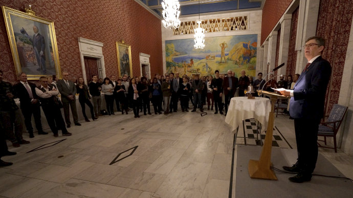 The picture shows when UiO's rector giving his speech at the reception in 2019.