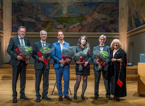 Vinnerne av universitetets priser sammen med prorektor Gro Bjørnerud Mo