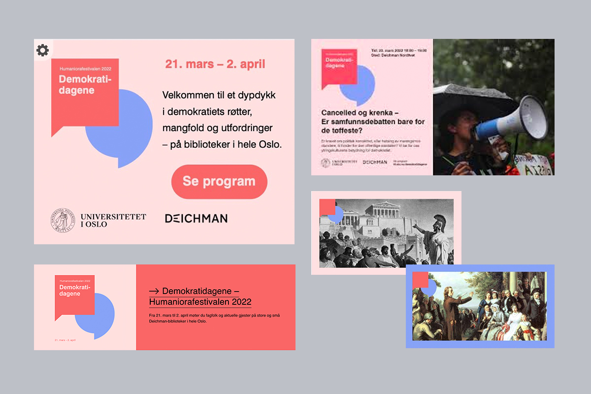 Examples of banners and graphics used for the event Demokratidagene