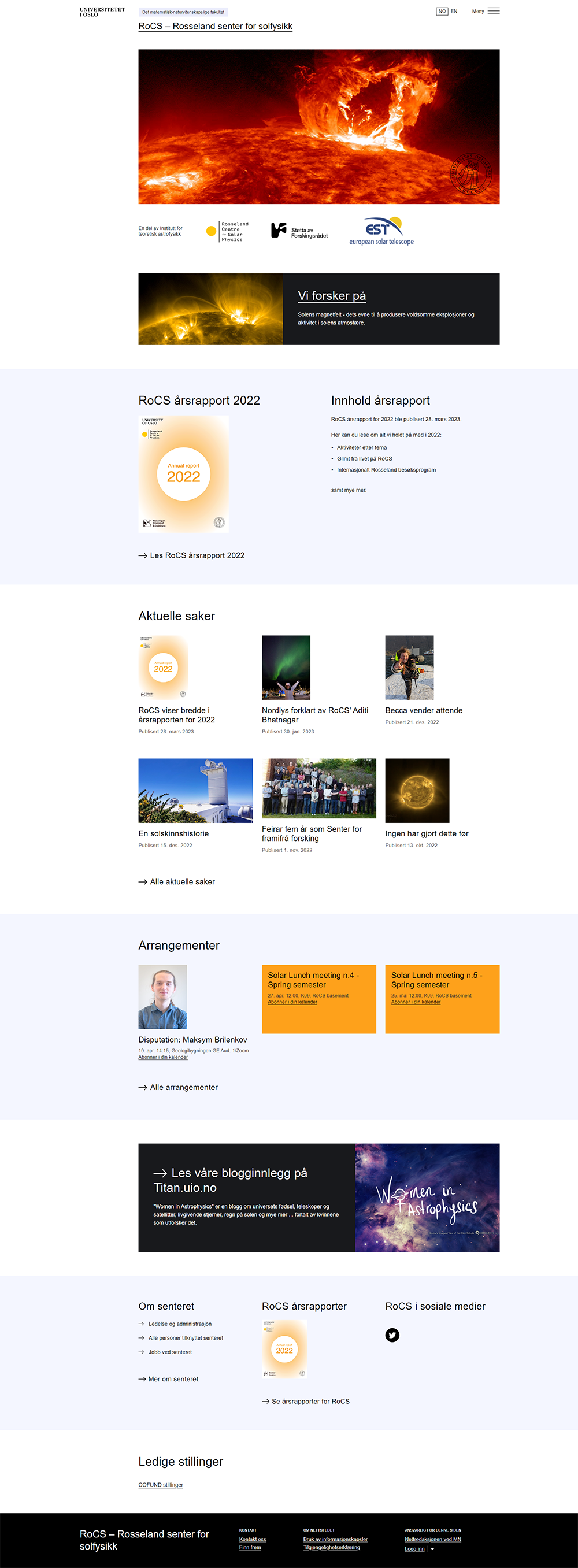 Bilde av nettsiden til Rosseland senteret på Universitetet i Oslo