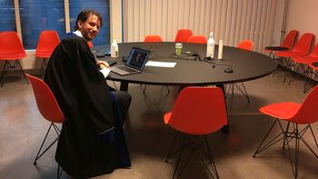 Peter Edwards, Head of Department of Musicology, is getting ready for a meeting with Agata Zelechowska&#39;s PhD committee after the defence. As for most other things, this too had to be conducted online.