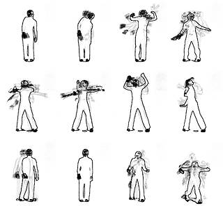 People doing different moves. Drawings.