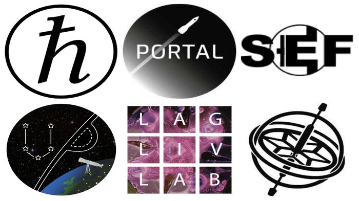 Samling av logoene til foreninger på fysisk institutt. 