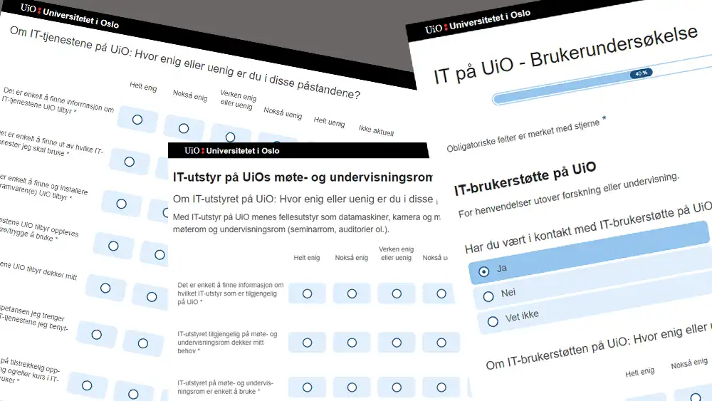 Kollasj av skjermdumper av en brukerundersøkelse på UiO.