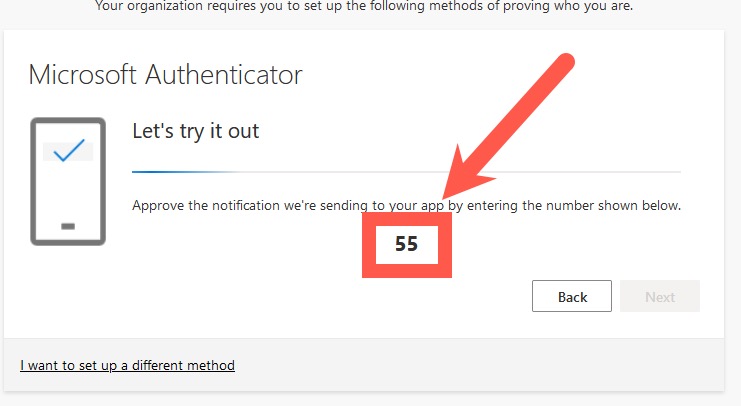 Screenshot of testing the two-factor authentication setup