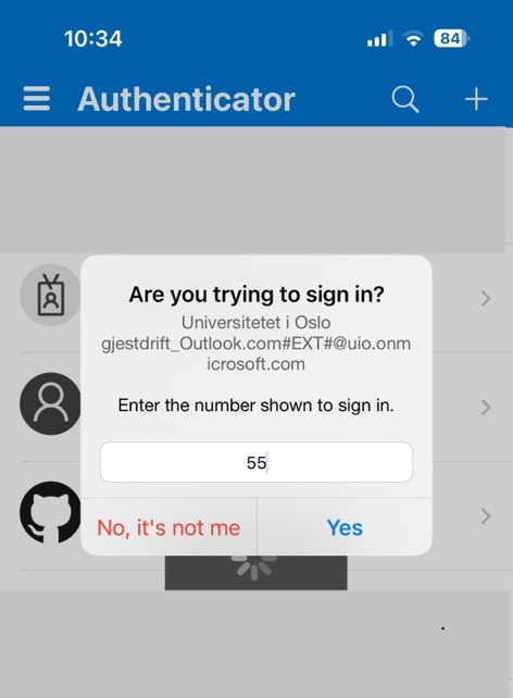 Screenshot of window in Microsoft Authenticator where you enter the code displayed on your computer