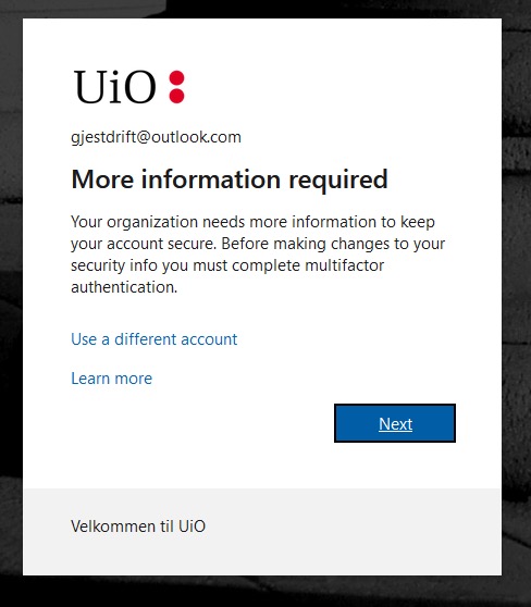 Screenshot of UiO requiring you to set up two-factor authentication