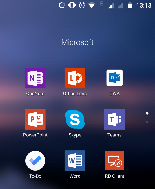Microsoft Apps installed on Android