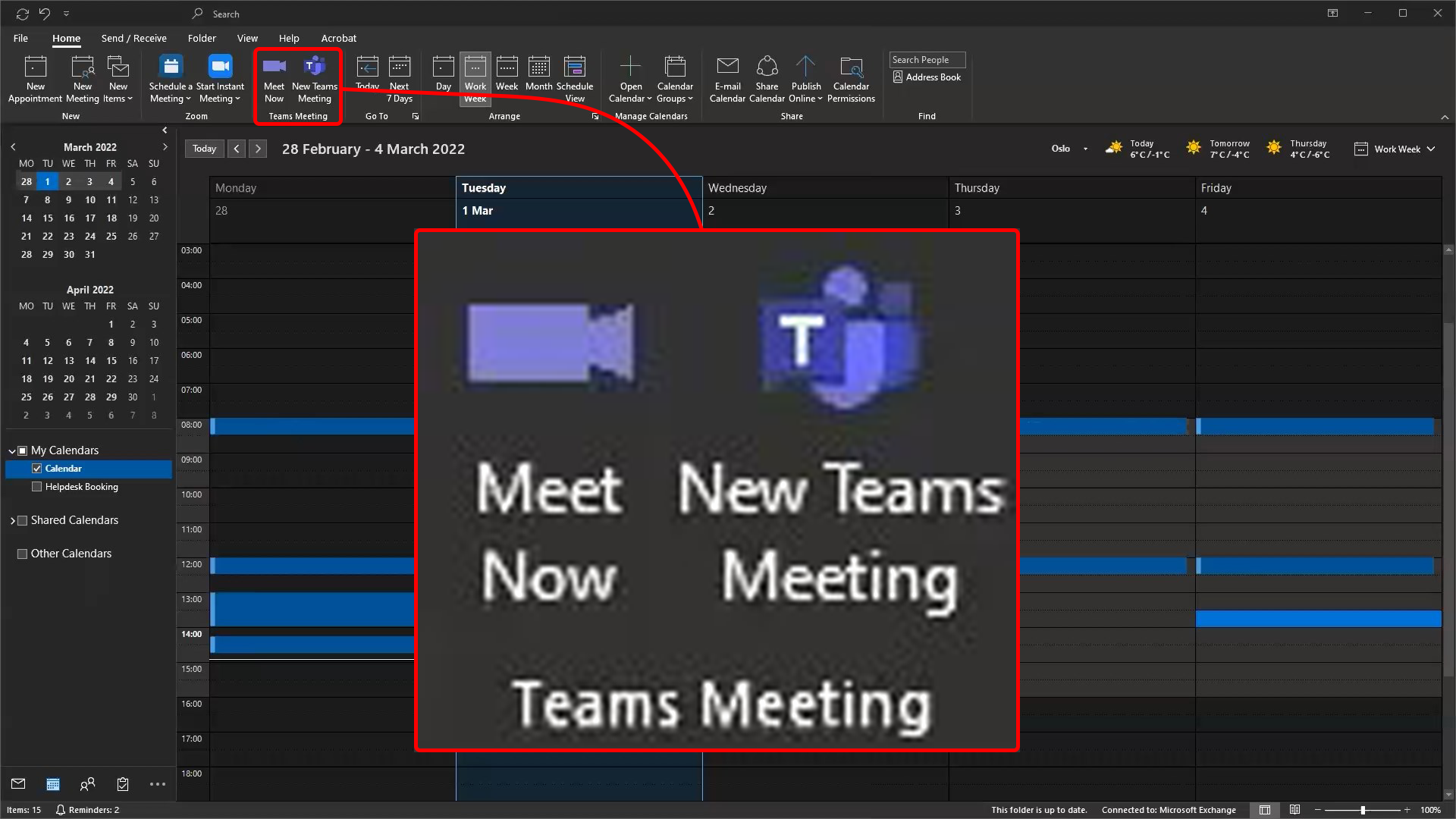 Menyvalg i form av tre prikker øverst til høyre i Microsoft Teams viser "More actions"