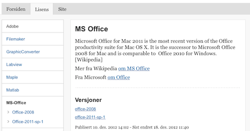 Oversikt over tilgjengelige versjoner av MS Office