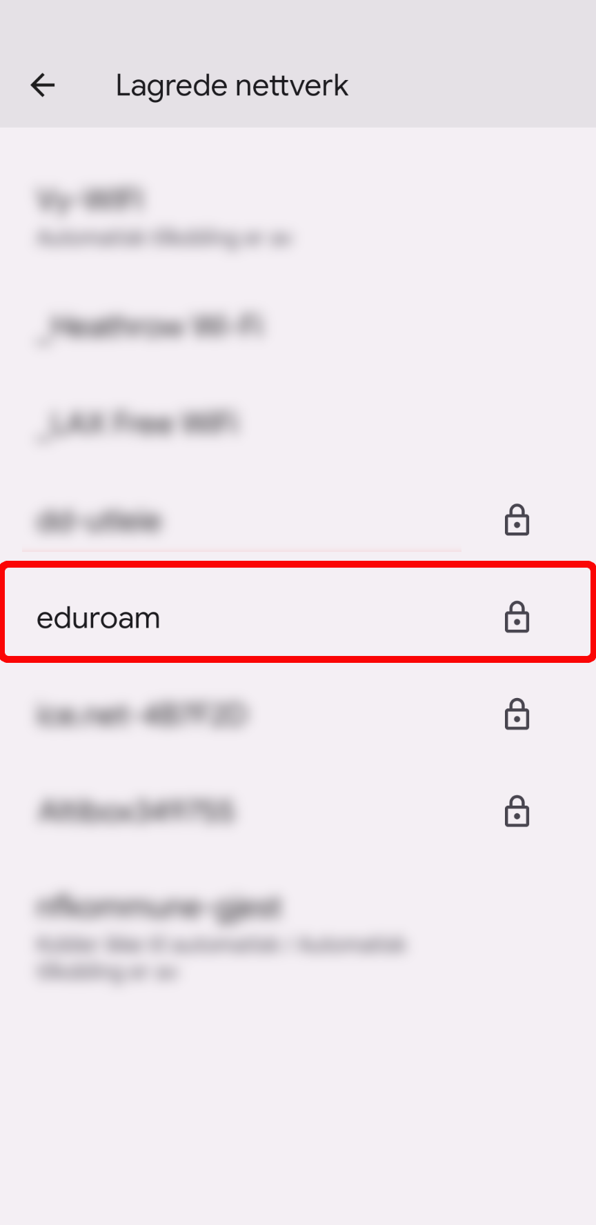 Valget "eduroam" markert