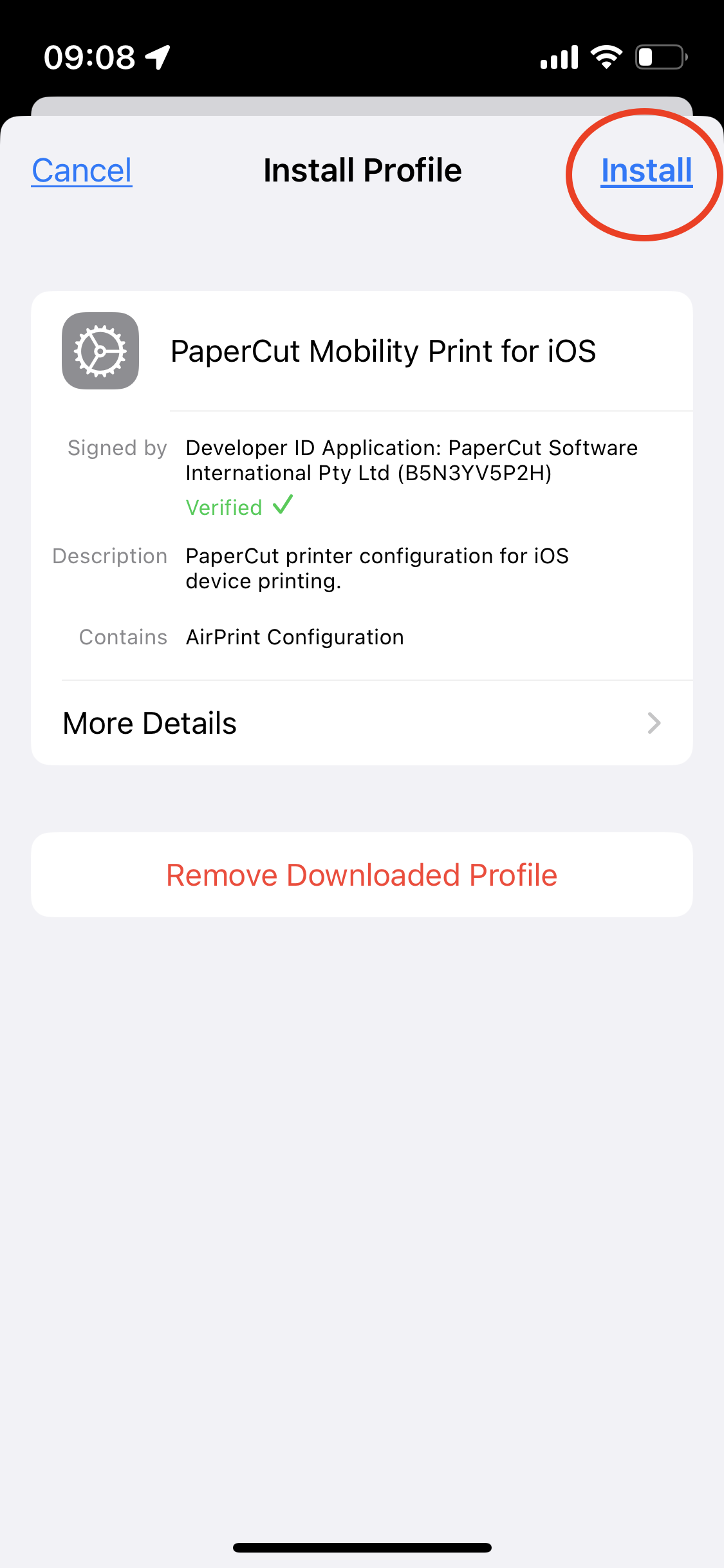 iOS PaperCut install profile 3