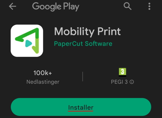 Installer appen "Mobility Print" ved å velge "Installer" 